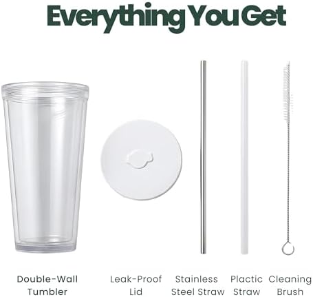 Reusable Iced Coffee Cup with Lid and Straw, 24 oz/Venti, BPA-Free