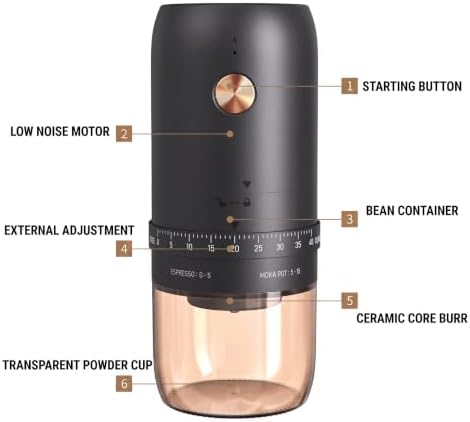 Portable Electric Coffee Grinder, Stainless Steel, 40 Settings