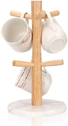 Mug Holder Marble Base with 6 Hooks Coffee Cup Rack Organizer for