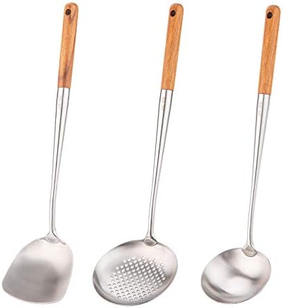 FJNATINH 17inches Stainless Steel Wok Spatula and Ladle Set