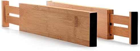 Ulalaza 2 Pcs Bamboo Drawer Dividers Spring Adjustable & Expandable