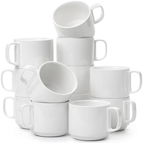 BTaT- Porcelain Stackable Coffee Mugs, 12 Pack, 12 oz, White