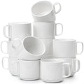 BTaT- Porcelain Stackable Coffee Mugs, 12 Pack, 12 oz, White
