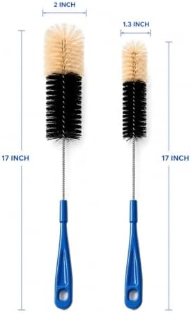 17 Inch Long Handle Bottle Brush, 2 Pack, 2" & 1.3" Brush Heads