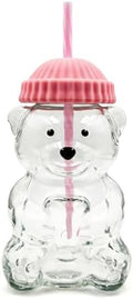 Glass Bear Cup,Bear Cup with Straw, 500ml Reusable Bear Glass Tumbler