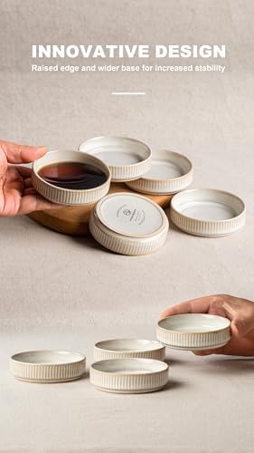 famiware Soy Sauce Dish, 4oz Dipping Bowls Set of 6, Cappuccino White