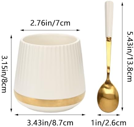 6PCS Coffee Spoons with Ceramic Jar Holder, Small Stainless Steel Gold