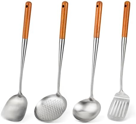 FJNATINH 17inch Wok Spatula and Ladle, Skimmer Spoon, Slotted Turner