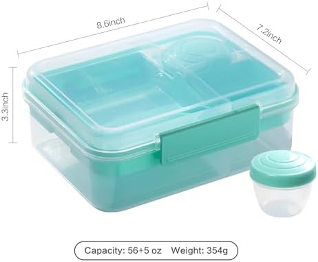 Finorder Light Green Portable Bento Lunch Box with Handle, 56 oz