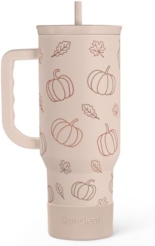 SANDJEST Pumpkin Tumbler with Handle and Straw 40oz – Stainless Sleel