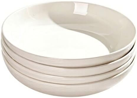 White Ceramic Pasta Bowls Set of 4, 8.7 Inch Large Deep Salad Plates