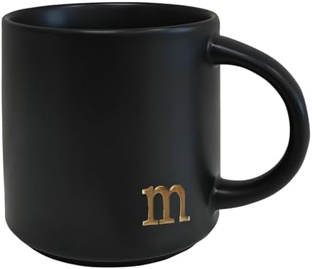 COLLECTIVE HOME Black Ceramic Coffee Mug, 15 oz Golden Monogram Tea