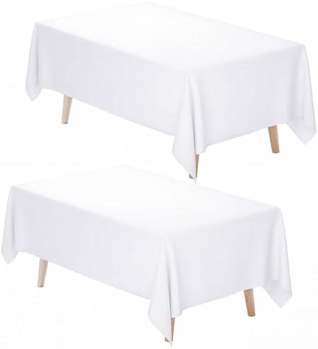 Fixwal 2 Pack 60 x 102 Inch Tablecloths Rectangle White Table Cover