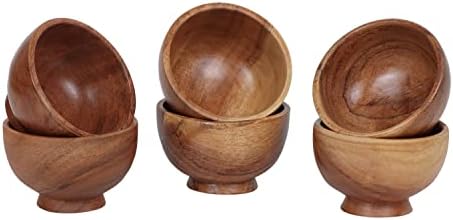 Set of 6 Acacia wood small bowls, 4 fl oz 3.2 * 2 inches | Hand carved