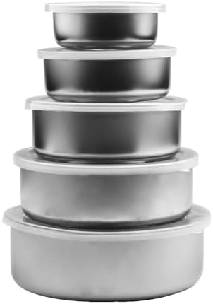 Stainless Steel Mixing Bowl Set With 5 Clear Plastic Lids, Nesting