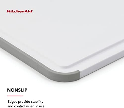 KitchenAid Classic Nonslip 2-Piece Plastic Cutting Board Set with Perimeter Trench and Non Slip Edges, 2-Piece Kitchen Chopping Boards, Dishwasher-Safe, White and Gray