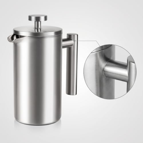 French Press Coffee Maker, Stainless Steel, 1500ml/50oz