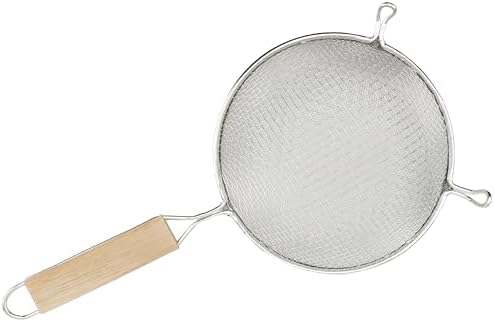 Winco 6 1/4" Tan Double Mesh Tin-Plated Steel Strainer, Fine, Tin