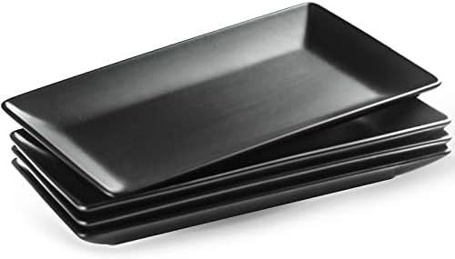 YHOSSEUN Ceramic Serving Platters Set of 4, 9.8 In Black Rectangular