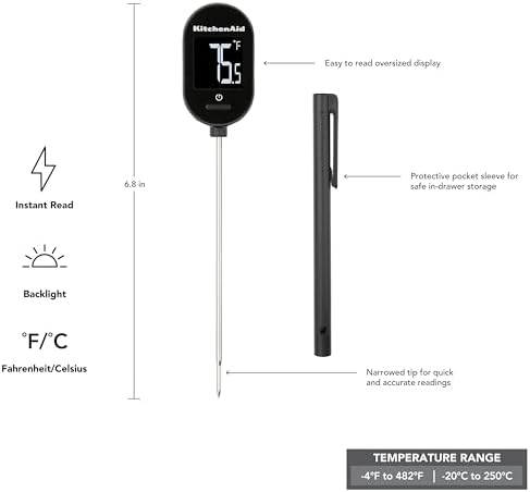 KitchenAid KQ910 Backlit Digital Food Thermometer, Black