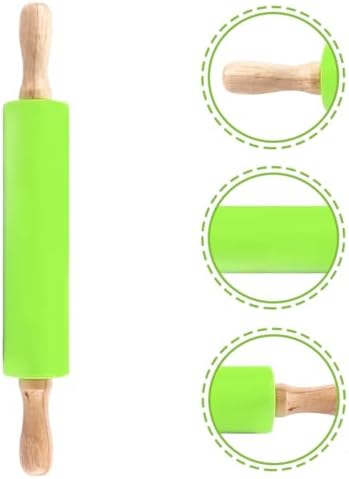 Wood Handle, Silicone Rolling Pin Non-Stick Dough Roller, and Baking