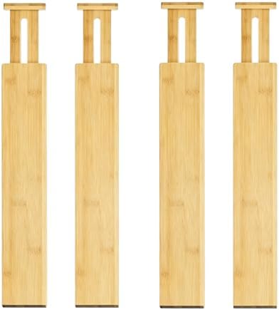 DZS Bamboo Drawer Organizer, 4-Pack Adjustable and Expandable Divider