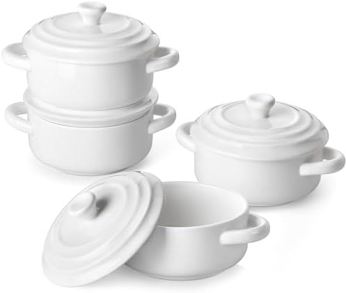 MALACASA 14 OZ Ceramic Mini Cocotte Set of 4 with Lids
