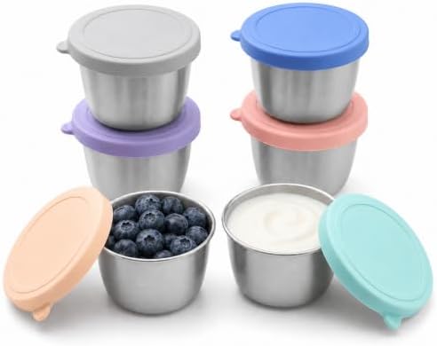 PandaEar 6 Pack 2.4 oz Stainless Steel Condiment Containers with