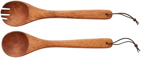 Woodard & Charles 14" Wood Salad Servers w/Leather Strap, Cherry Stain