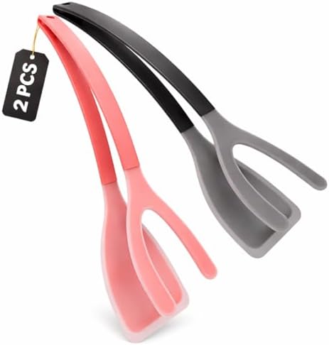 Silicone Spatula Tongs Set of 2, Red & Black