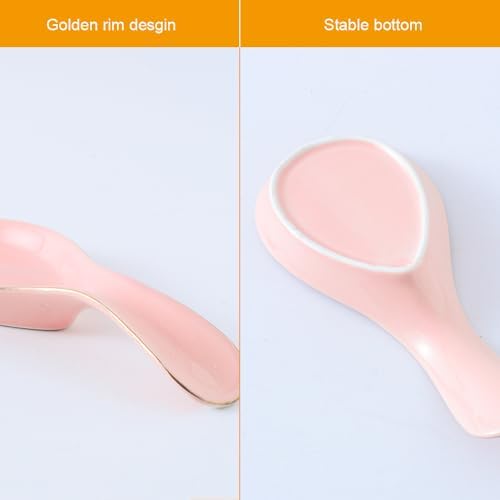 Ceramic Spoon Rest for Stove Top, Pink Spoon Holder Utensil Rest, Cute
