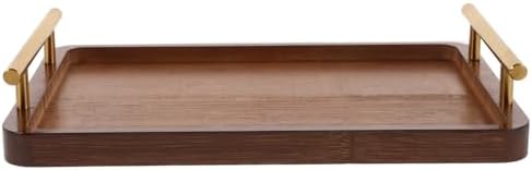 Tea Serving Tray Rectangular Wooden with Handle for Home Use