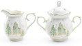 Christmas Pine Trees Scallop Shaped Fine Porcelain Sugar & Creamer