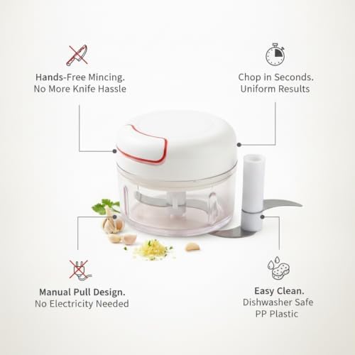 1-Pack Manual Garlic Chopper, Pull-String Food Mincer with Double