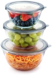 3pcs Small Glass Mixing Bowls with Lids Set, Nesting Mixing Bowls Set