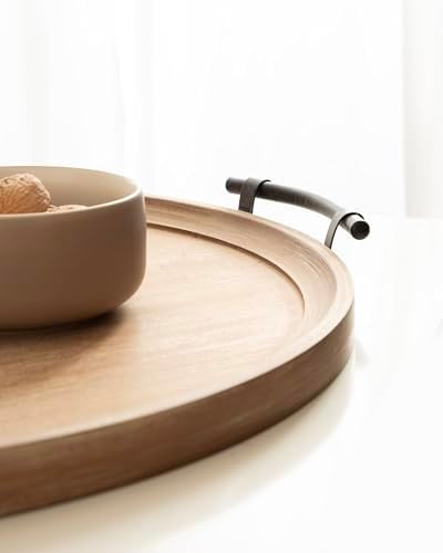 Kate and Laurel Bruillet Farmhouse Wood Round Ottoman Tray; 24 x 22