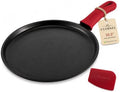 Cast Iron Round Griddle - 10.5”-Inch Crepe Maker Pan + Silicone Handle