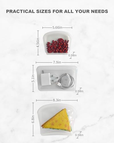Reusable Silicone Storage Bag, 6 Packs Pocket, Snack, and Sandwich