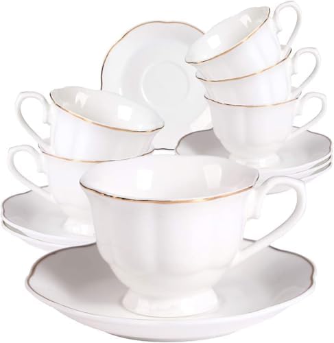 Guangyang 12 Pieces Tea Cup set Fine Porcelain 6oz Cup and Saucer set