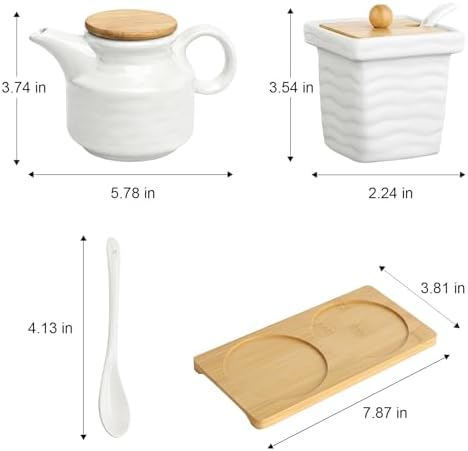 Ceramic Sugar and Creamer Set with Tray,12oz Cream Pitcher,7.5oz Sugar