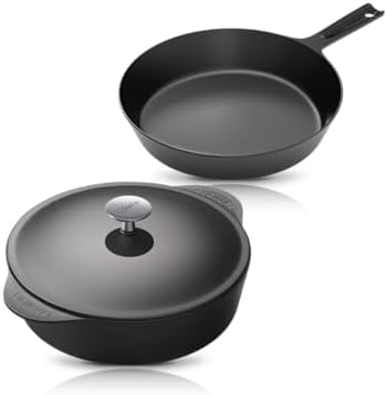 COOKLIFE 10 Inch Pre-seasoned Polished Cast Iron Skillet + 5.5 QT