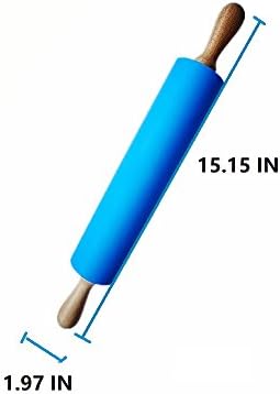Silicone Rolling Pin with Wooden Handle - Non Stick Surface Dough