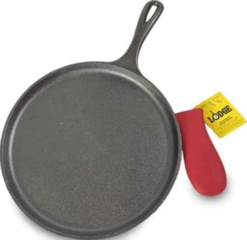 Lodge Pre-Seasoned Cast Iron Griddle with Red Handle Holder, 10.5 Inches