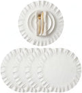 Round Ruffled Linen Blend Placemats, 15 Inch Scalloped Table Mats, Set