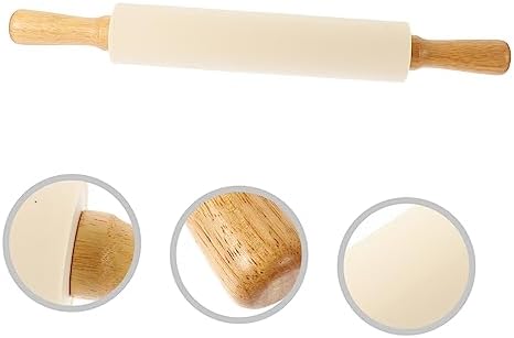 Silicone Rolling Pin with Wooden Handle, Nonstick Dough Roller for