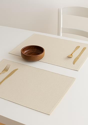 PurpleEssences Solid Ribbed Placemats 13x19 in Set of 4 - Natural