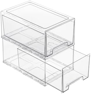 Clear Stackable Storage Drawers 2 Pack XL, BPA-Free Plastic Pull Out
