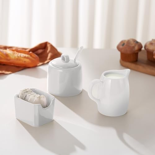 KooK Sugar and Creamer Set, 3 Piece, Pitcher, Sugar Bowl with Lid and