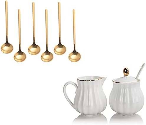 SWEEJAR Royal Ceramic Sugar and Creamer Set & Espresso spoons 18/10