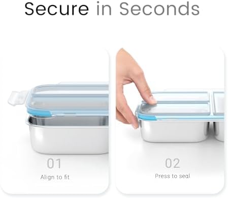 3 Pack Stainless Steel Snack Container, 3- Compartment Lunch Container